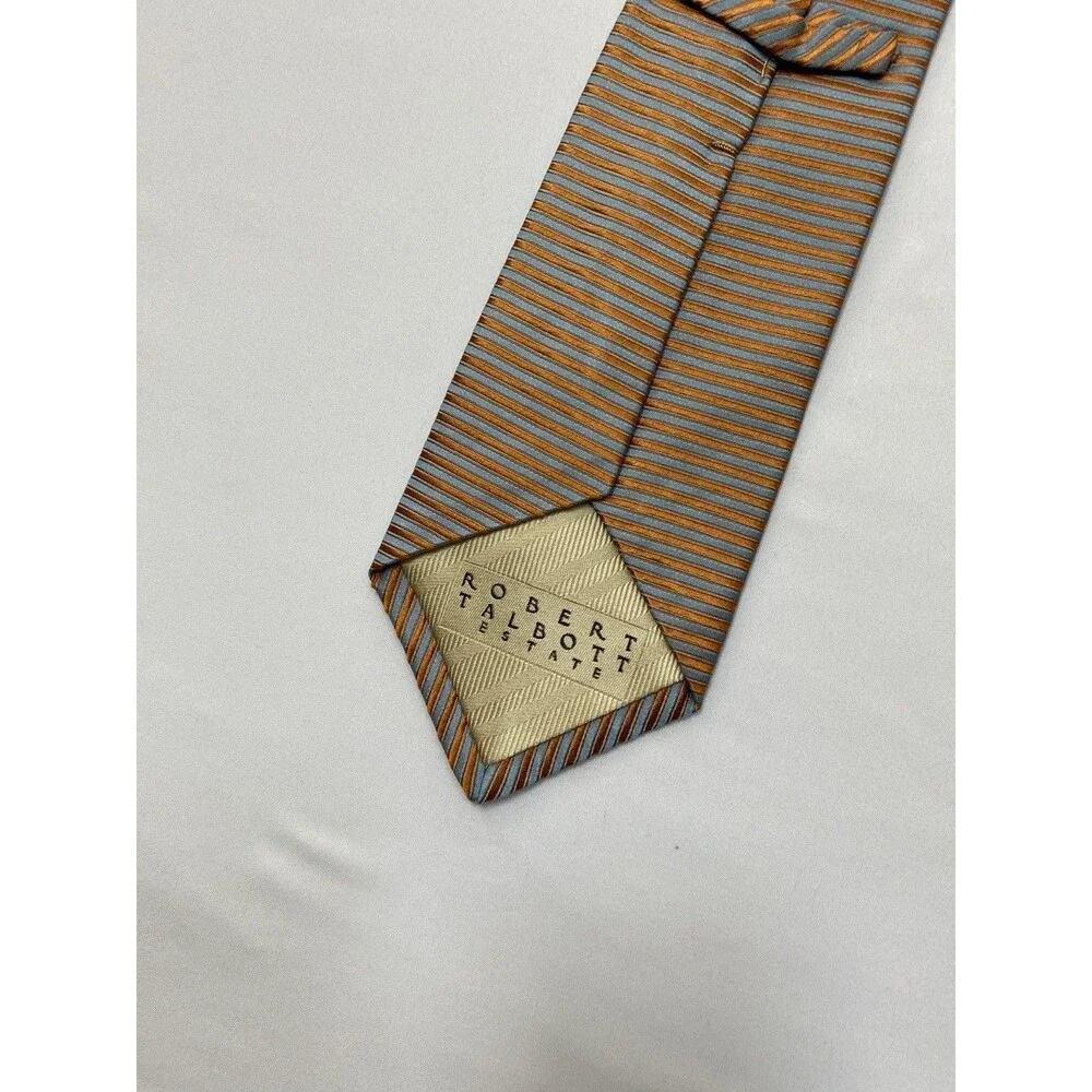 Robert Talbott Estate Mens Silk Necktie Orange Blue Striped Hand Sewn USA Tie